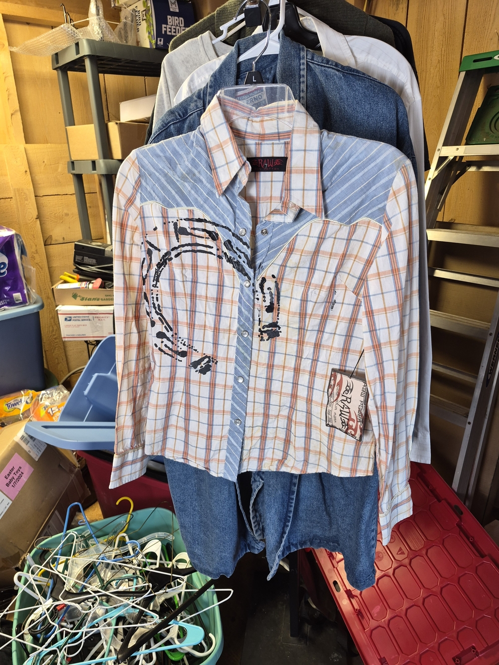 Plaid Button-Down Western Yoke Shirt in Blue and Orange Bin 66